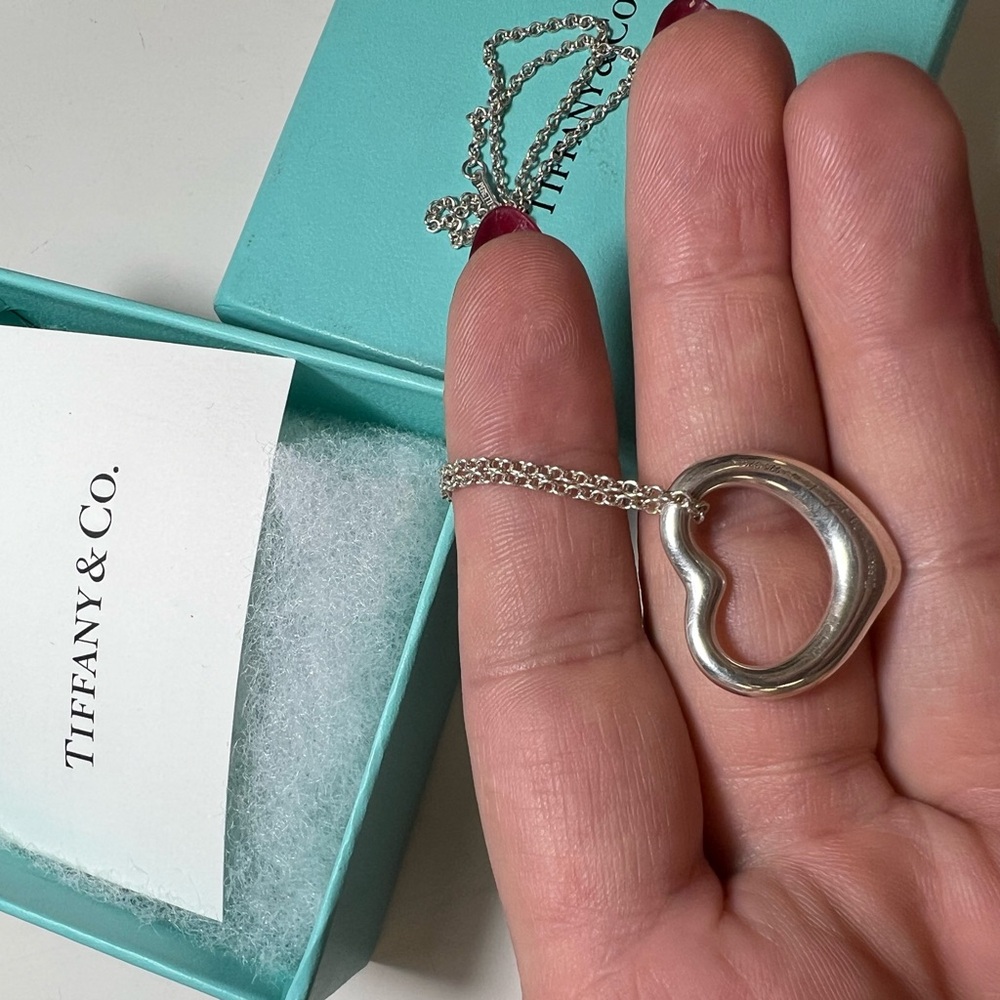 TIFFANY & Co. Elsa Peretti Platinum Open Heart Pendant Necklace